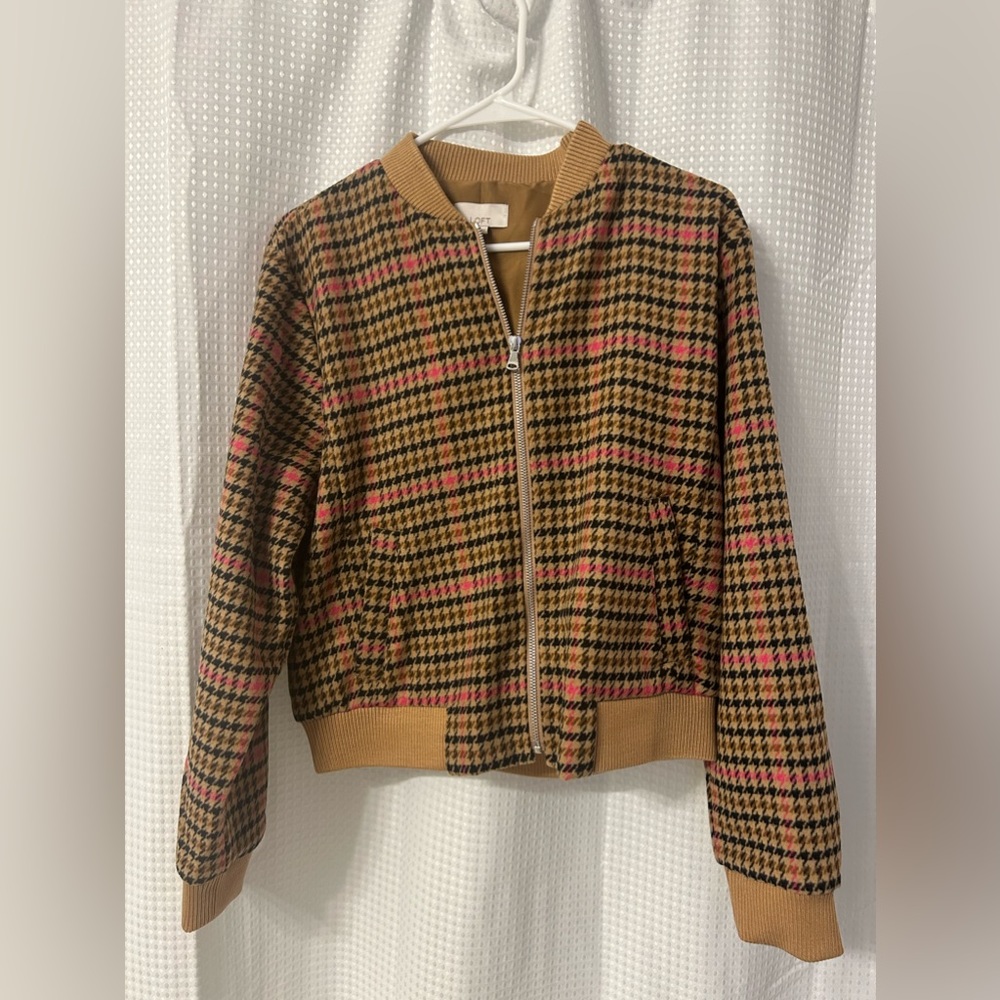 Loft Plaid Bomber Jacket, Size small.